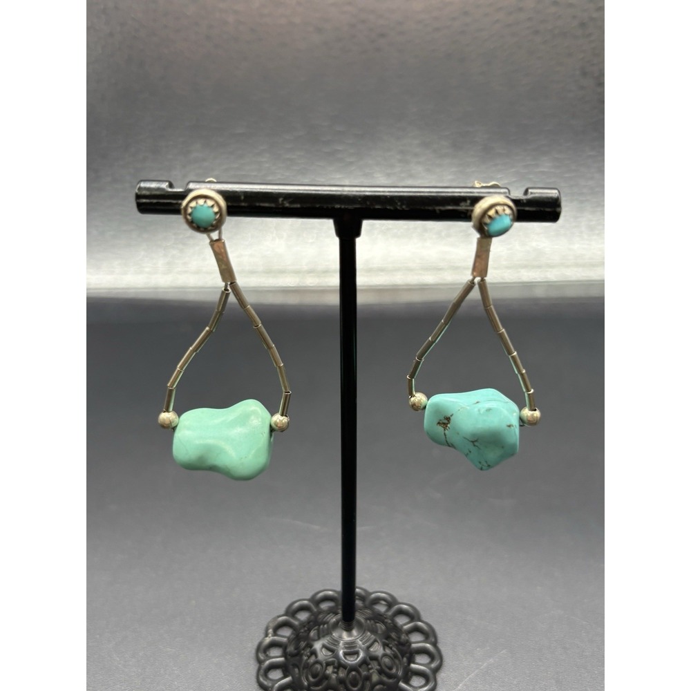 Vintage Sterling Silver Turquoise Dangle Earrings 7 Grams F1